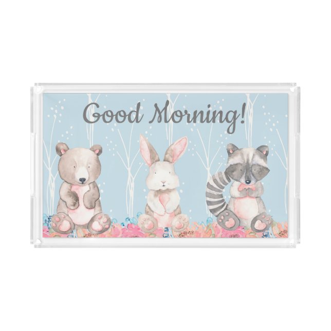 Cute Good Morning Forest Animals Acrylic Tray (Front)