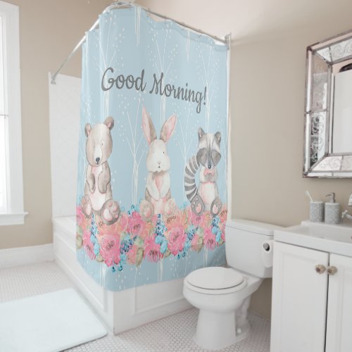 Cute Good Morning Forest Animals Shower Curtain
