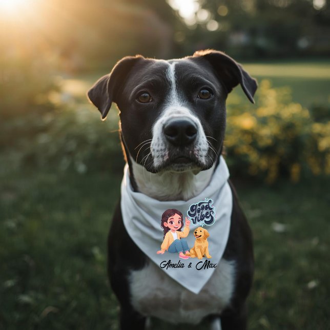 Cute “Good Vibes” Team Personalized Dog Bandana (Creator Uploaded)