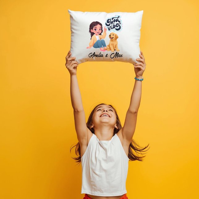 Cute “Good Vibes” Team Personalized Throw Pillow (Creator Uploaded)