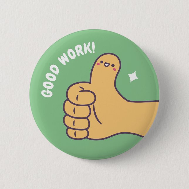 Cute Good Work Thumbs Up Hand Button (Front)