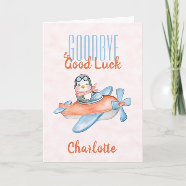 Cute Goodbye and Good Luck Watercolor Card (Front)
