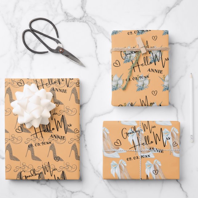 Cute Goodbye Miss Hello Mrs Bridal Shower Wrapping Paper Sheets (Front)