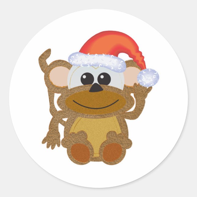 Cute Goofkins Xmas furry monkey santa Classic Round Sticker (Front)
