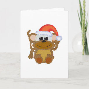 Cute Goofkins Xmas furry monkey santa Holiday Card