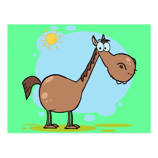 Cute Goofy Brown Cartoon Horse Postcard | Zazzle