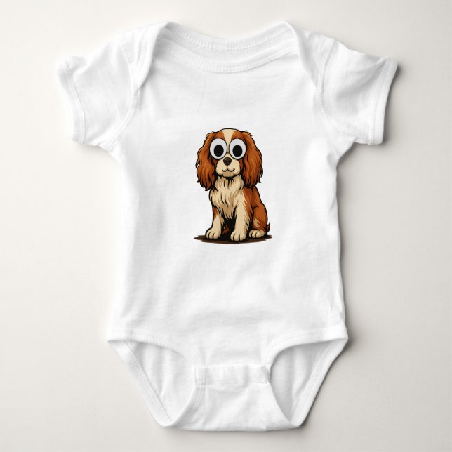 Cute Googly-Eye Puppy Illustration Baby Bodysuit (Front)