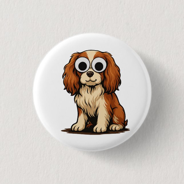 Cute Googly-Eye Puppy Illustration Button (Front)