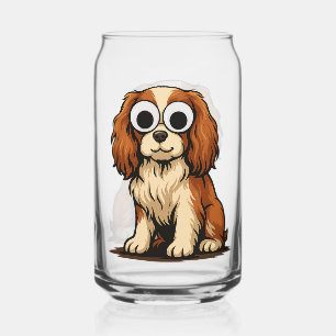 Cute Googly-Eye Puppy Illustration Can Glass