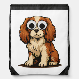 Cute Googly-Eye Puppy Illustration Drawstring Bag