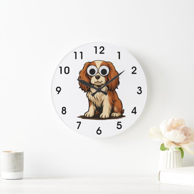Cute Googly-Eye Puppy Illustration Large Clock (Home)