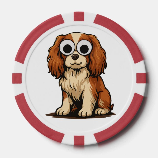 Cute Googly-Eye Puppy Illustration Poker Chips (Front)