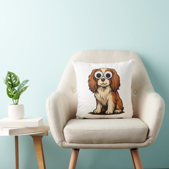 Cute Googly-Eye Puppy Illustration Throw Pillow (Chair)