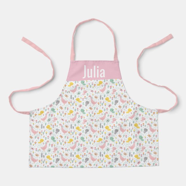 Cute goose and goslings in pastel colors apron (Front)