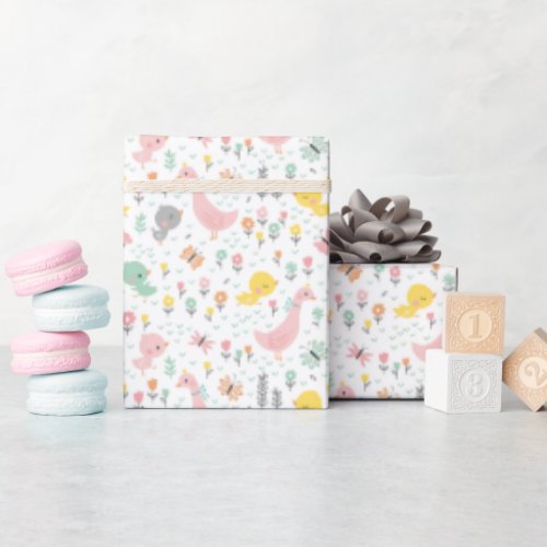 Cute goose and goslings in pastel colors wrapping paper