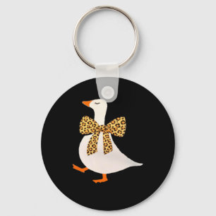Cute Goose Auntie Leopard Bow Funny Animal Lover Keychain