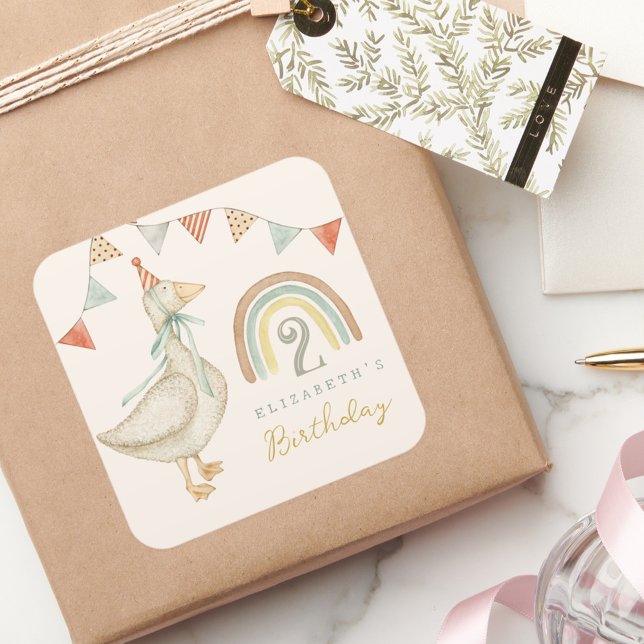 Cute Goose Baby Birthday Square Sticker (Creator Uploaded)