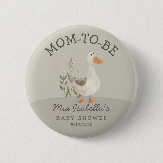 Cute Goose Baby Shower Mom To Be Button (Front)