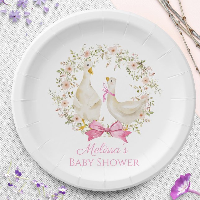 Cute Goose Duck Flowers Baby Shower Girl  Paper Plates (Creator Uploaded)