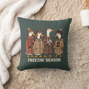 Cute Goose Freezin' Season Winter Cozy Fall Duck  Throw Pillow