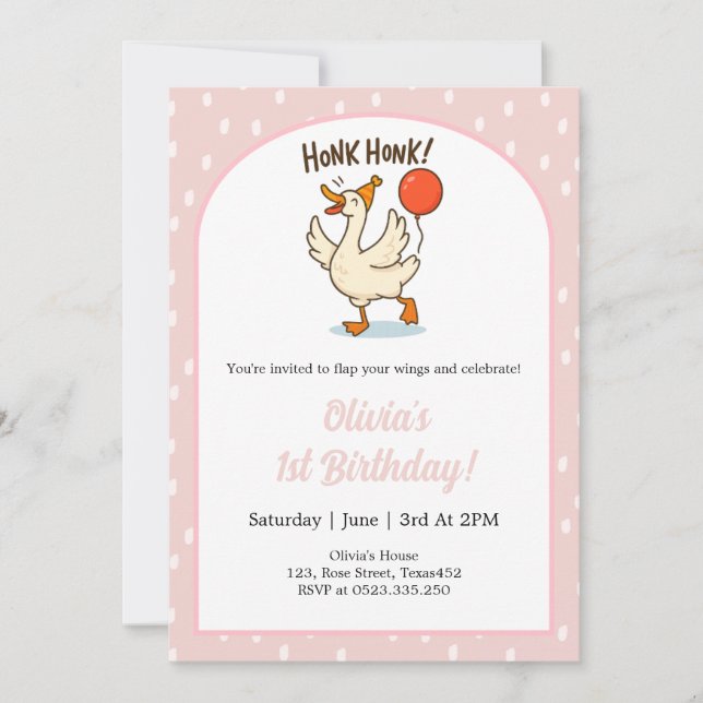 Cute Goose girls 1st Birthday Party Invitation (Front)