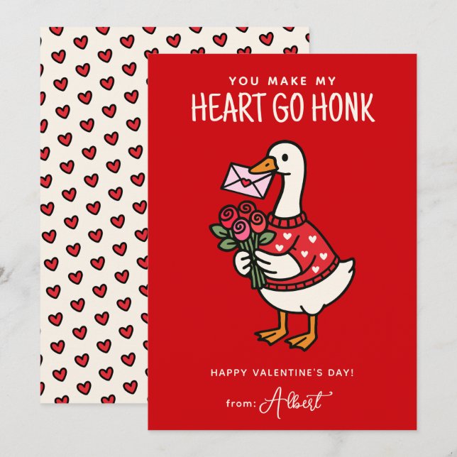 Cute Goose Kids Classroom Valentines Day Note Card (Front/Back)
