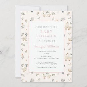 Cute Goose Pink Baby Shower Invitation