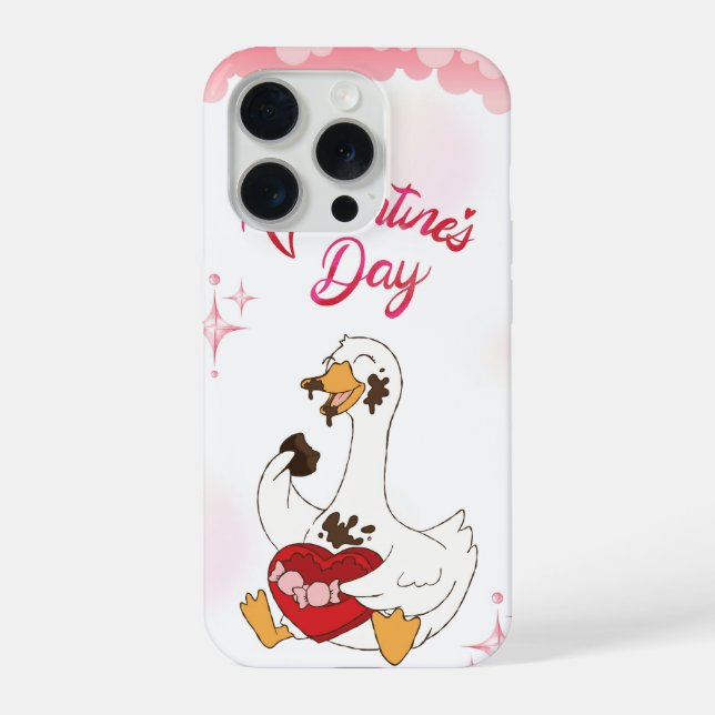 Cute Goose Valentine Chocolate Love Illustration iPhone Case (Back)