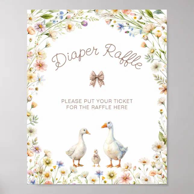 Cute Goose Wildflower Baby Shower Diaper Raffle Poster | Zazzle
