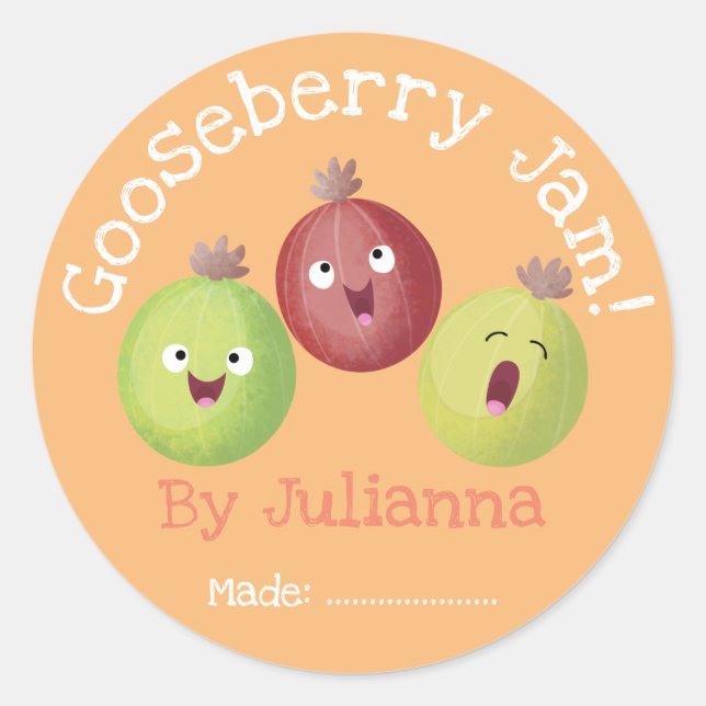 Cute gooseberry jam label cartoon (Front)