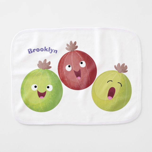 Cute gooseberry trio singing cartoon  baby burp cloth (Front Horizontal)