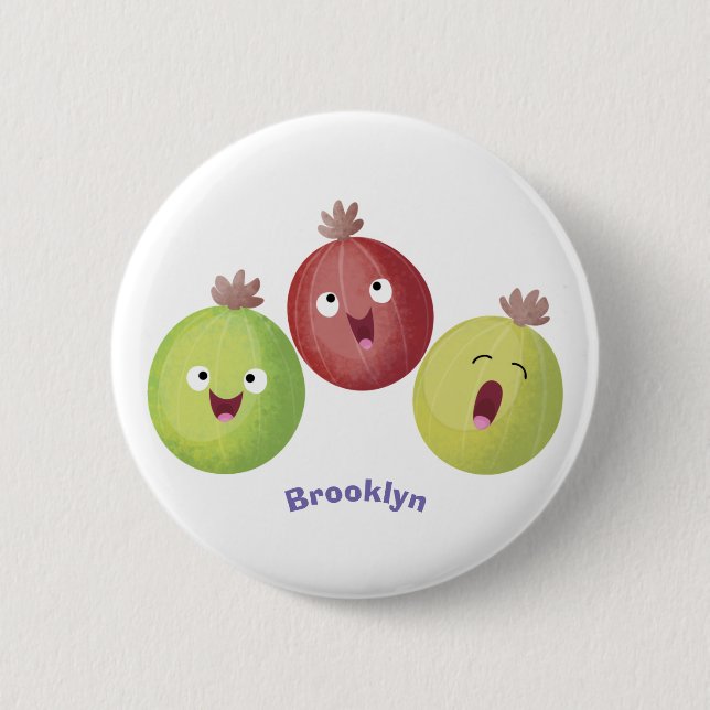Cute gooseberry trio singing cartoon  button (Front)