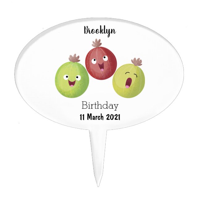 Cute gooseberry trio singing cartoon cake topper (Front)