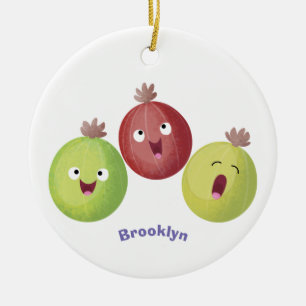 Cute gooseberry trio singing cartoon ceramic ornament