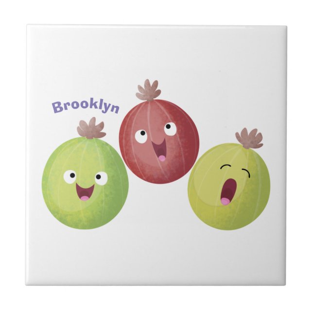 Cute gooseberry trio singing cartoon ceramic tile (Front)