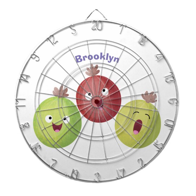 Cute gooseberry trio singing cartoon dart board (Front)