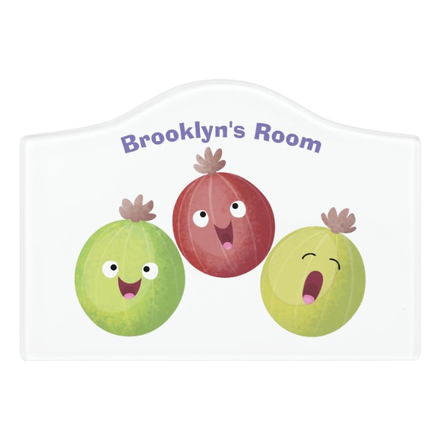 Cute gooseberry trio singing cartoon door sign (Small Crest Front)