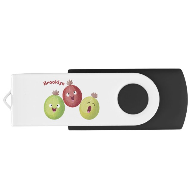 Cute gooseberry trio singing cartoon  flash drive (Back)