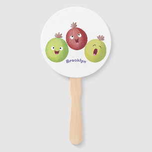 Cute gooseberry trio singing cartoon hand fan