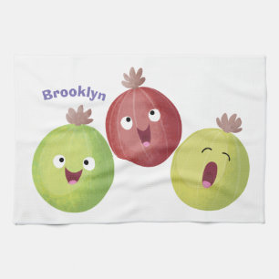Cute gooseberry trio singing cartoon kitchen towel