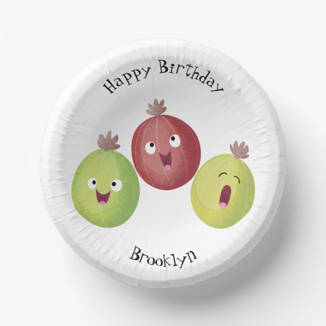 Cute gooseberry trio singing cartoon paper bowls (Front)