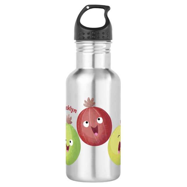 Cute gooseberry trio singing cartoon  stainless steel water bottle (Front)