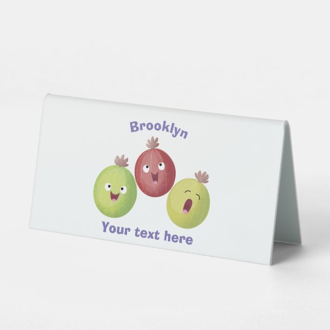 Cute gooseberry trio singing cartoon table tent (Front)