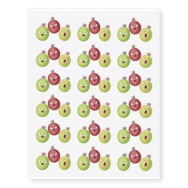Cute gooseberry trio singing cartoon temporary tattoos (Front)