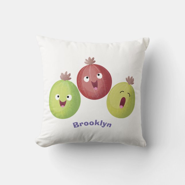Cute gooseberry trio singing cartoon throw pillow (Front)