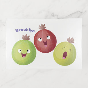 Cute gooseberry trio singing cartoon trinket tray