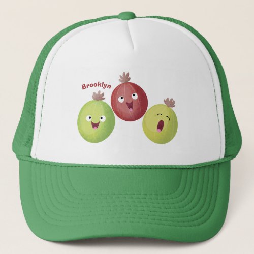 Cute gooseberry trio singing cartoon trucker hat