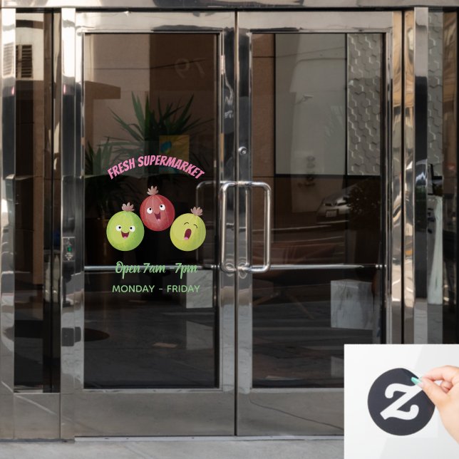 Cute gooseberry trio singing cartoon window cling (Office Door)