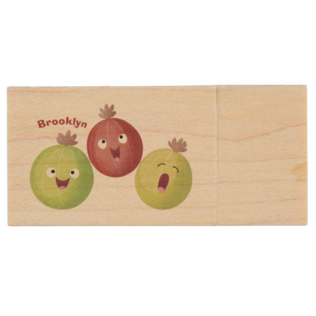 Cute gooseberry trio singing cartoon wood flash drive (Front)