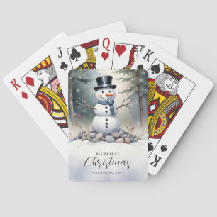 Cute Gorgeous Snowman Frosted Landscape Forest Poker Cards